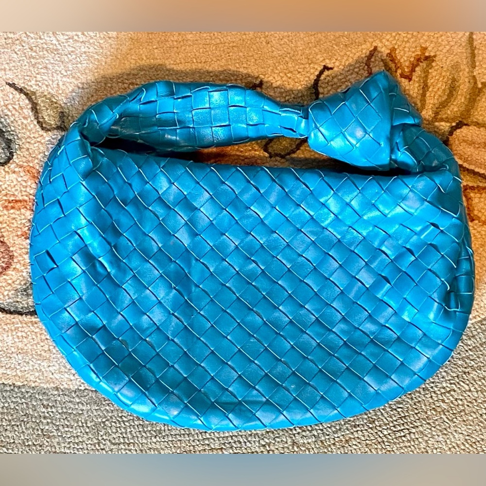 BOTTEGA VENETA Turquoise Lambskin Small Jodie Knotted Leather Shoulder Bag Purse